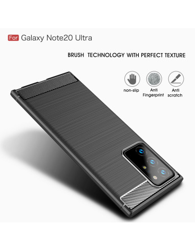 SlimCarbon-skal för Samsung Note 20 Ultra i svart, visat framifrån med texturdetaljer