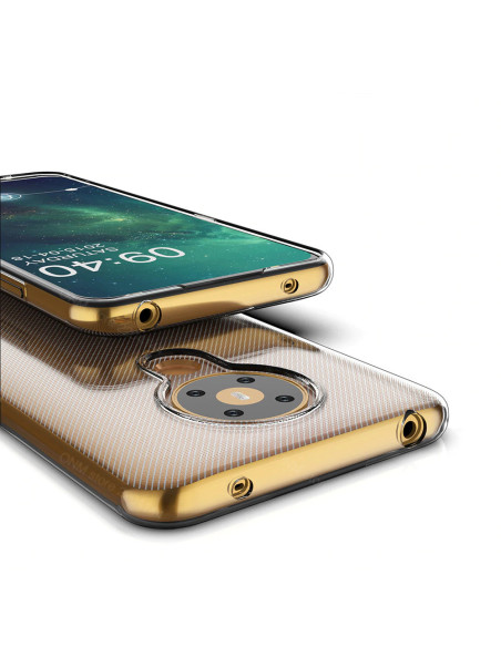 Närbild av Nokia 5.3 med transparent TPU-skal, fokus på sidokanter och kamerautskärning