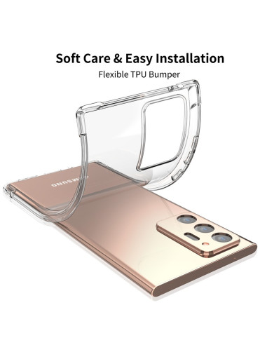 Transparent TPU-skal för Samsung Note 20, visat med telefonen inskjuten i skalet