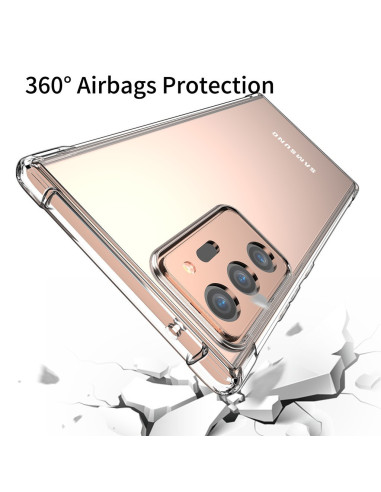 Transparent skal för Samsung Note 20, visat från sidan med fokus på kamerautskärning