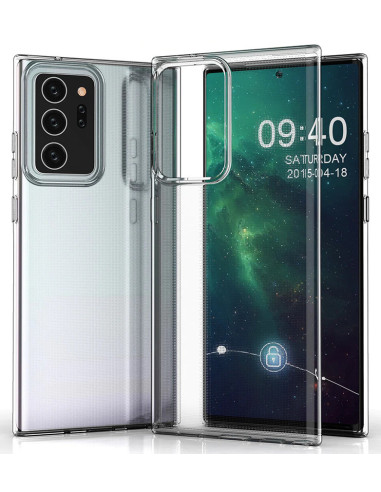 Transparent TPU-skal för Samsung Note 20 Ultra, visat framifrån med öppet fodral
