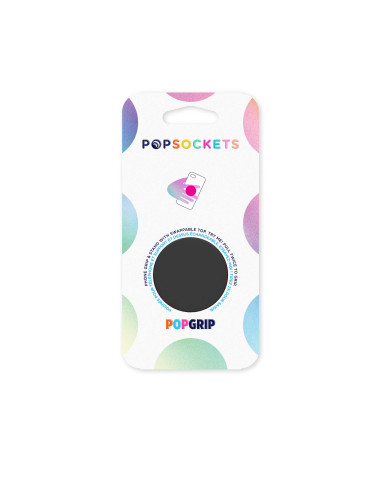 Avtagbart Grip med ställfunktion i förpackning, med PopSocket-logotyp och färgglada prickar
