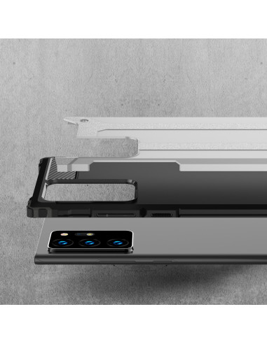 Detaljvy av Samsung Note 20 Ultra SlimArmor skal med fokus på upphöjd ram och materialstruktur