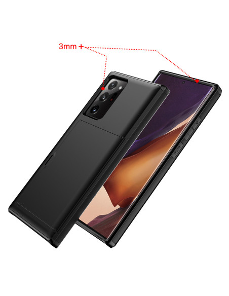 Samsung Note 20 Ultra skal i svart med kortfack, visande baksidan och kortfacket