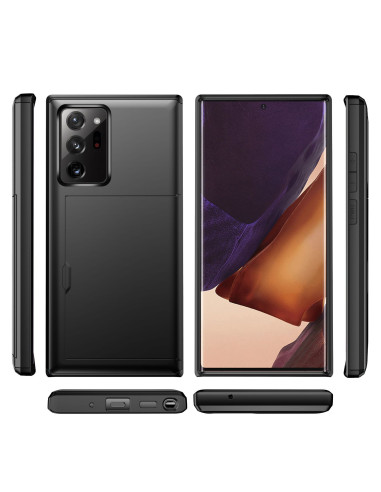 Samsung Note 20 Ultra skal i svart, visande framsidan och kortfacket i stängt läge