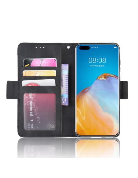 Öppet plånboksfodral i svart PU-läder för Huawei P40 Pro med kortfack och telefon monterad