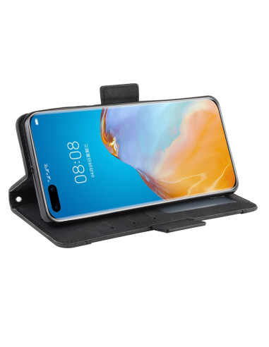Svart plånboksfodral för Huawei P40 Pro med telefonen monterad och öppen vy