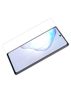 Hädat glas för Samsung Note 20, sett ovanifrån med skärmen synlig
