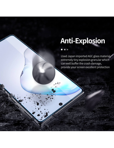 Samsung Note 20 härdat glas, visat med en krossad yta för att illustrera skyddet