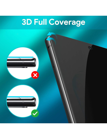 3D-vy av Samsung Note 20 Ultra härdat glas som visar full täckning och böjd design