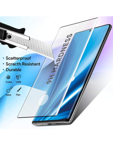 Samsung Note 20 FullFrame härdat glas med skärmskydd och 9H hårdhet, monterad på telefon