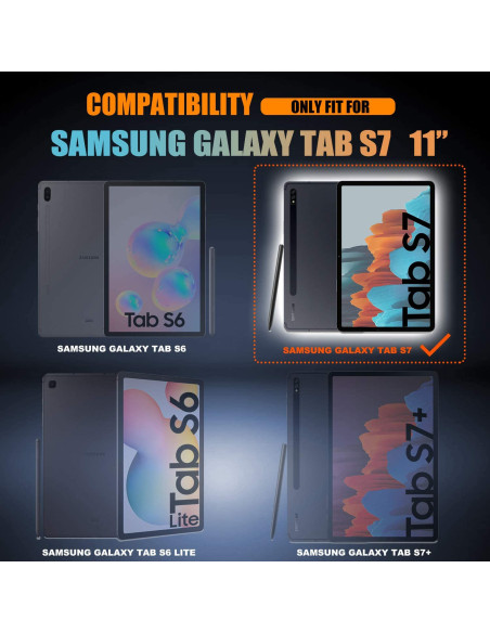 Härdat glas för Samsung Tab S7 och Tab S8, visat framifrån med surfplattan i bakgrunden
