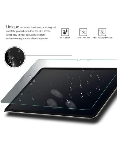 Detaljvy av härdat glas för Samsung Tab S7 och Tab S8 med vattenavvisande yta