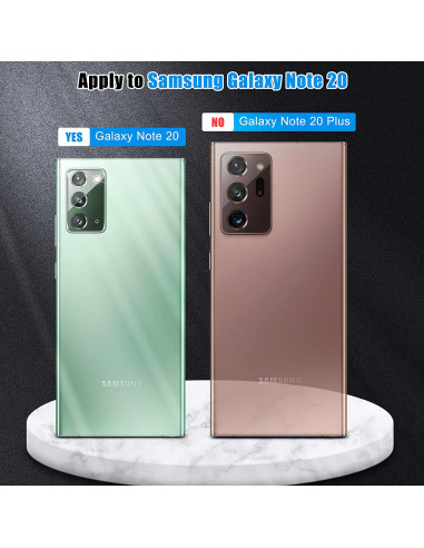 Samsung Galaxy Note 20 i två färger, grön och brun, med kamera linsskydd