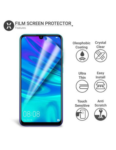 Närbild av transparent skärmskydd för Huawei Y6s med detaljer om funktioner