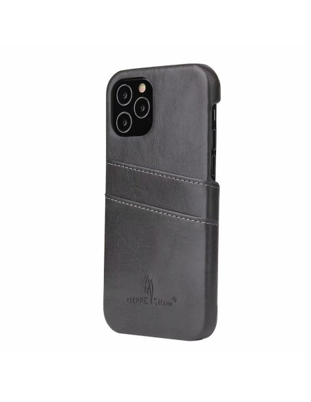 Svart Retro skal för iPhone 12 Pro med korthållare, sett snett bakifrån
