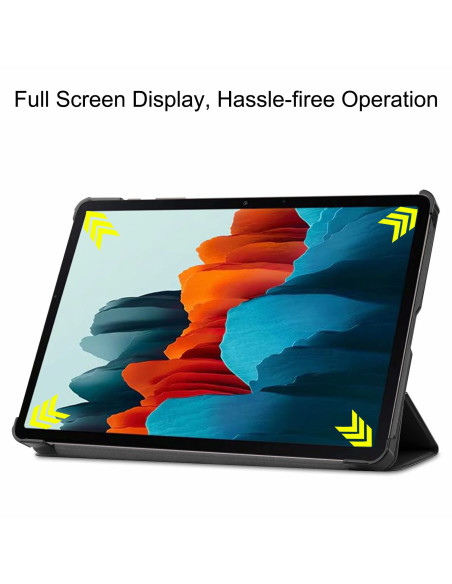 Trifold fodral för Samsung Galaxy Tab S7 Plus i stativläge med fullskärmvisning
