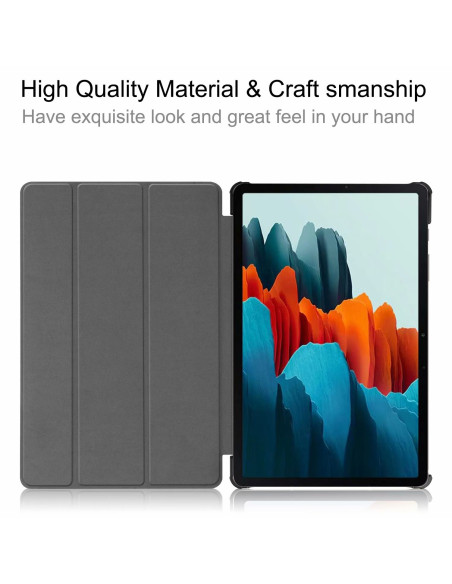 Trifold fodral för Samsung Galaxy Tab S7 Plus i öppet läge med framsidan synlig