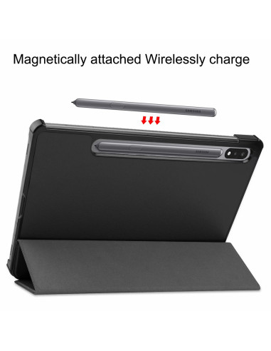 Trifold fodral för Samsung Galaxy Tab S7 Plus med magnetisk hållare för penna, sett bakifrån