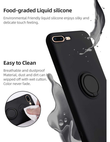 Svart stöttåligt skal med ringhållare för iPhone 7 Plus och 8 Plus, närbild av material och ringhållare
