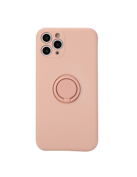 Ljust rosa stöttåligt skal med ringhållare för iPhone 11 Pro Max, sett bakifrån