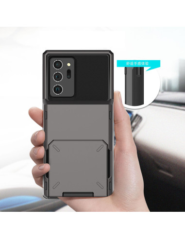 Samsung Note 20 skal med kortfack, hålls i handen med kortfacket synligt