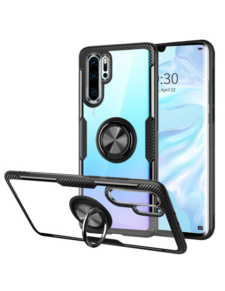 Samsung A10 skal med ringhållare i transparent design och upphöjd ram
