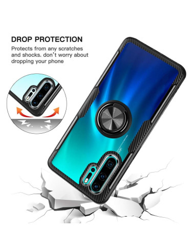 Samsung A10 skal med ringhållare i perspektiv som visar den blåa färgen och greppytan