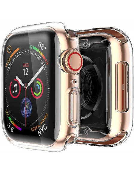 Transparent TPU-skal för Apple Watch Series 6 44mm, monterat på klockan med detaljerad vy