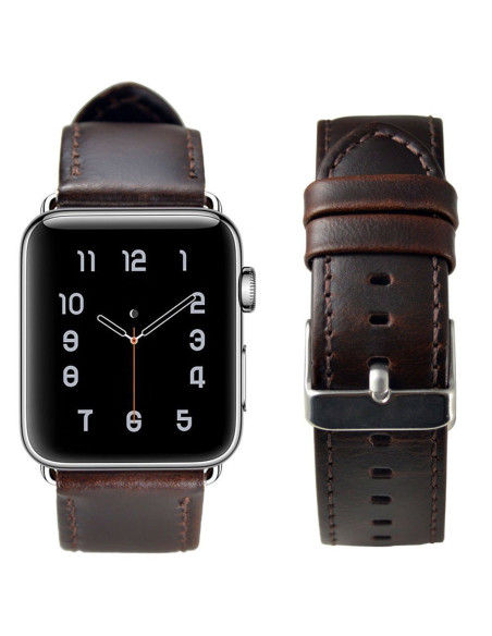 Apple Watch Series 6 44mm Stilren Läderarmband - Mörkbrun