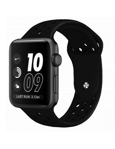 Svart sportarmband i silikon för Apple Watch SE 40mm, sett från sidan med urtavla