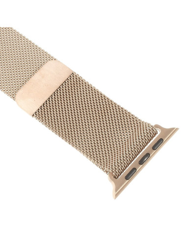 Detaljvy av milanesisk looparmband i roséguld för Apple Watch SE 40mm