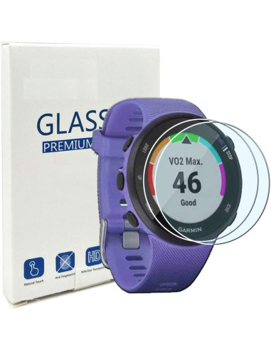 Garmin Forerunner 45 med härdat glas monterat, i förpackning, visande skärm med data