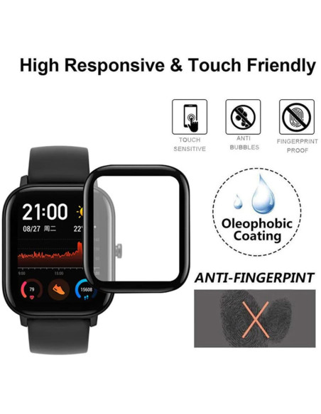 Amazfit GTS med 3D härdat glas, visning av skyddet och skärmens funktioner