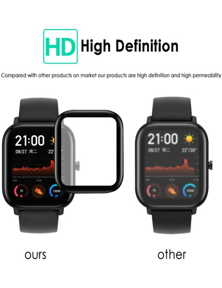 Amazfit GTS med ett transparent skärmskydd som visar hög upplösning och tydlighet
