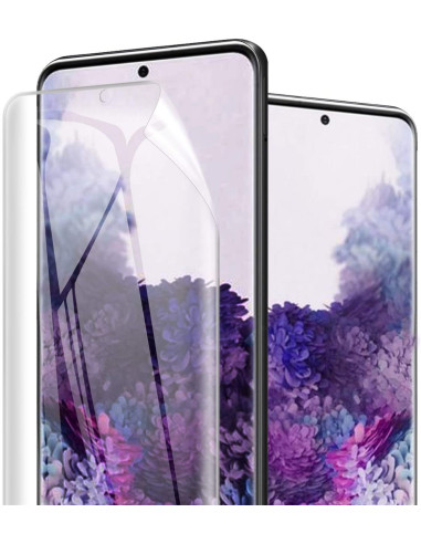 Transparent skärmskydd för Samsung S20 FE, monterat på telefon med tydlig visning av skärmens klarhet