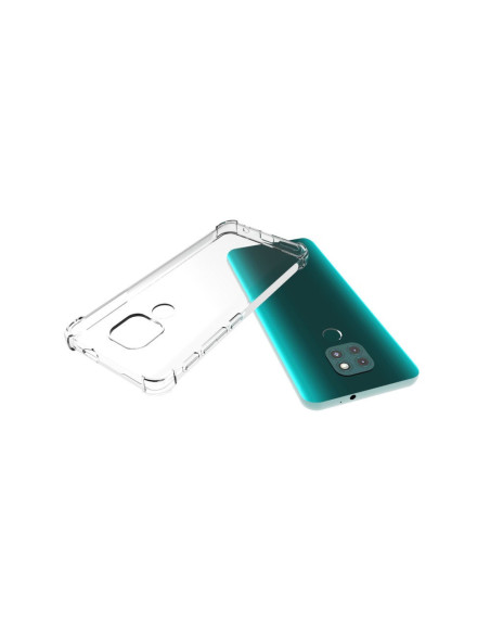 Transparent TPU-skal för Motorola Moto E7 Plus, visat från sidan med telefonen bakom