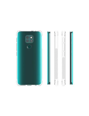 Motorola Moto E7 Plus skal i transparent TPU, visat från baksidan med telefonens kamera och knappar