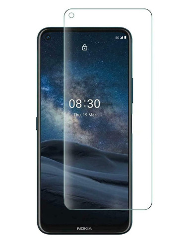 Härdat glas för Nokia 8.3 monterat på telefonens skärm, med tydlig vy av skyddet