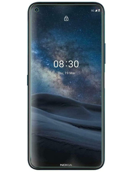 Nokia 8.3 med härdat glas, visad framifrån med skärmen aktiverad
