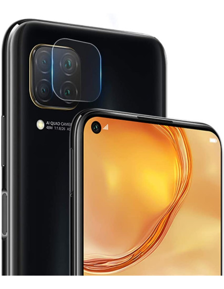 Närbild av Huawei P40 Lite med kameraskydd i transparent härdat glas