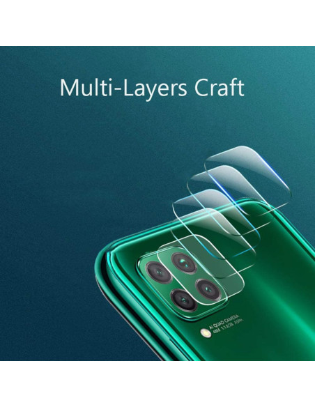 Översikt av Huawei P40 Lite med flera lager av kameraskydd i transparent härdat glas