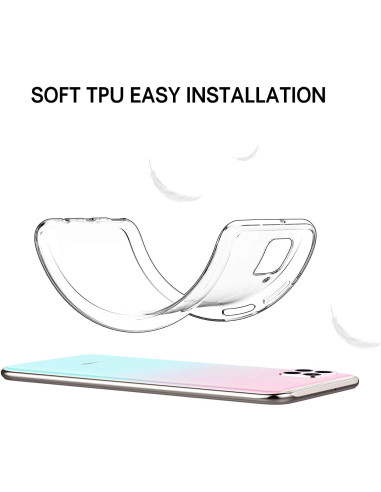 Genomskinligt TPU-skal för Huawei P40 Lite, visat i en flexibel position ovanför telefonen