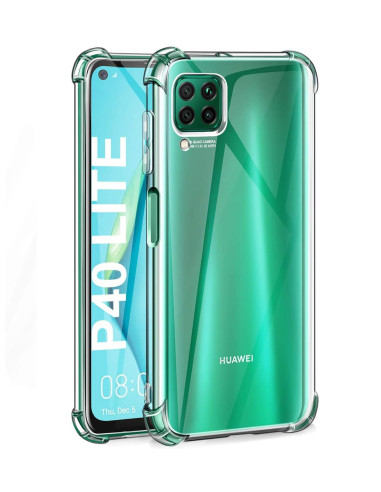 Transparent TPU-skal för Huawei P40 Lite med förstärkta hörn, monterat på telefon