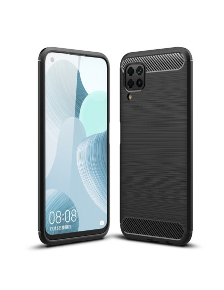 SlimCarbon-skalet för Huawei P40 Lite i svart, sett från sidan och baksidan