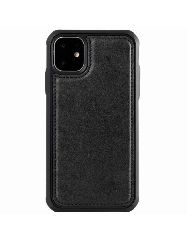 Svart iPhone 12 fodral med textur och kortfack, sett bakifrån