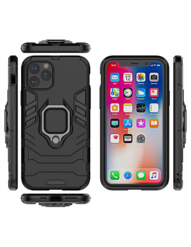 iPhone 12 Pro Max skal med ringhållare, visat från flera vinklar med telefonen inuti