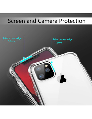 Närbild av transparent 360° heltäckande skal för iPhone 12 Pro Max med fokus på skärm- och kameraskydd