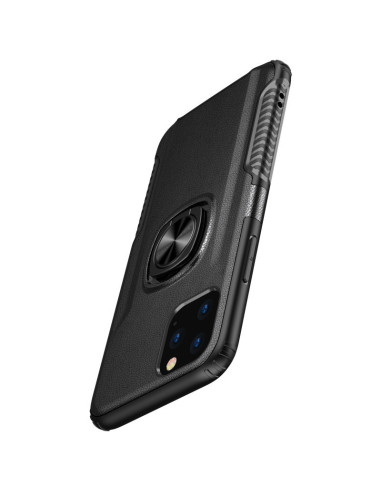 Svart TPU-skal för iPhone 12 Pro Max med ringhållare, sedd från sidan med detaljerad vy