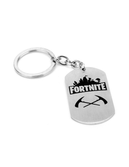 Fortnite nyckelring med logga och hängande kedja, visad från sidan